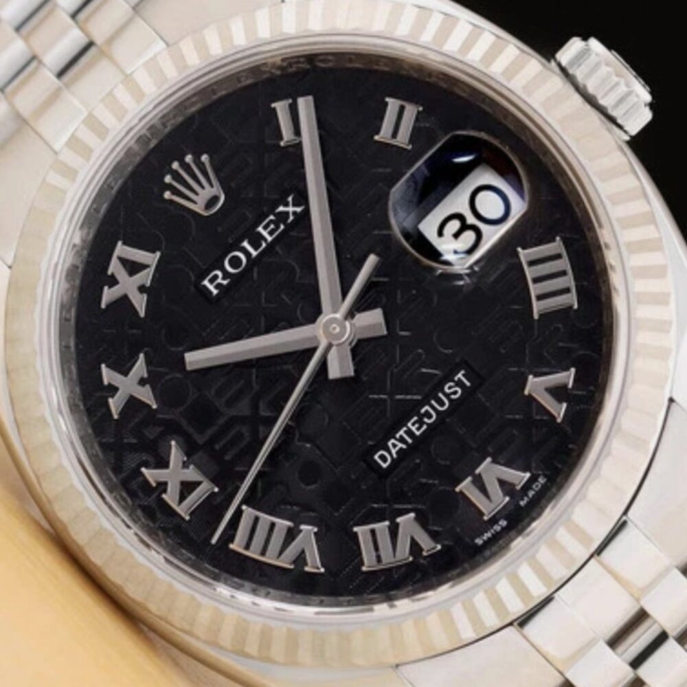 ROLEX MENS 18K BLACK DIAL DATEJUST WATCH